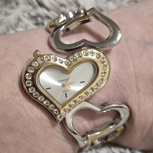 Rumors Women’s Heart-Shaped Watch – Rhinestone Accents, Open-Link Bracelet
